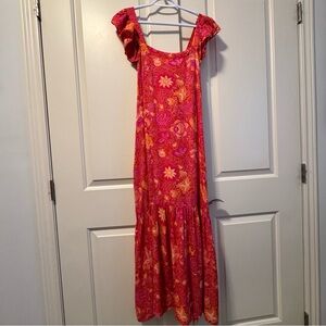 House of Harlow 1960 Pink and Orange Floral Bohemian Maxi Dress Sx S